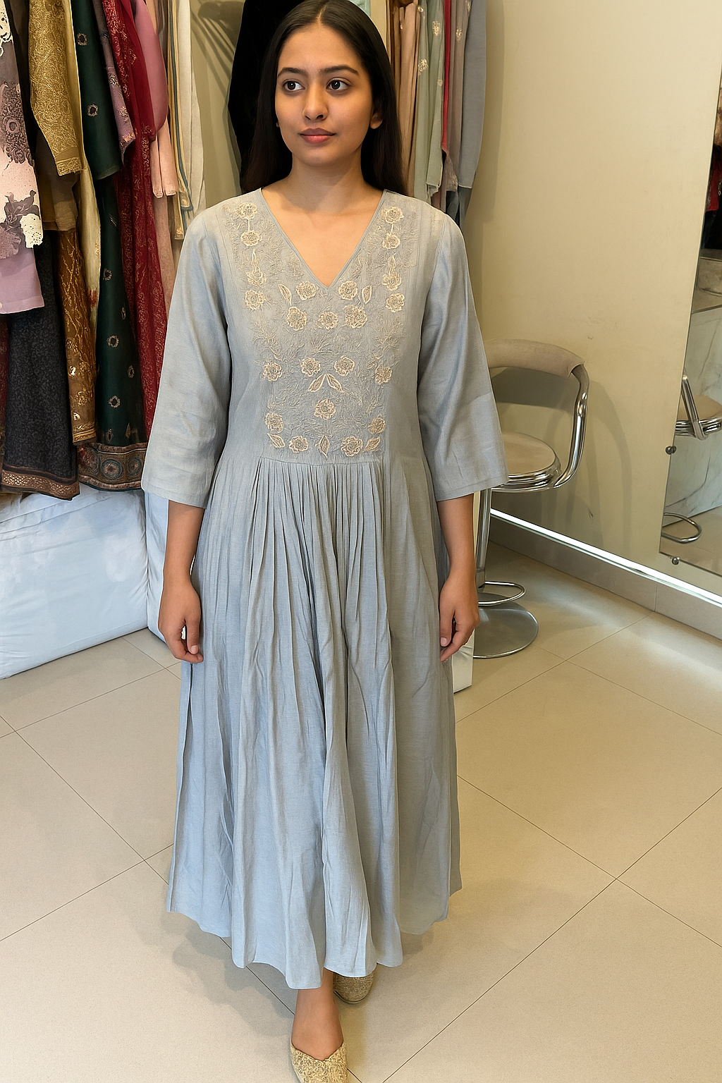 A-line Mul chanderi
