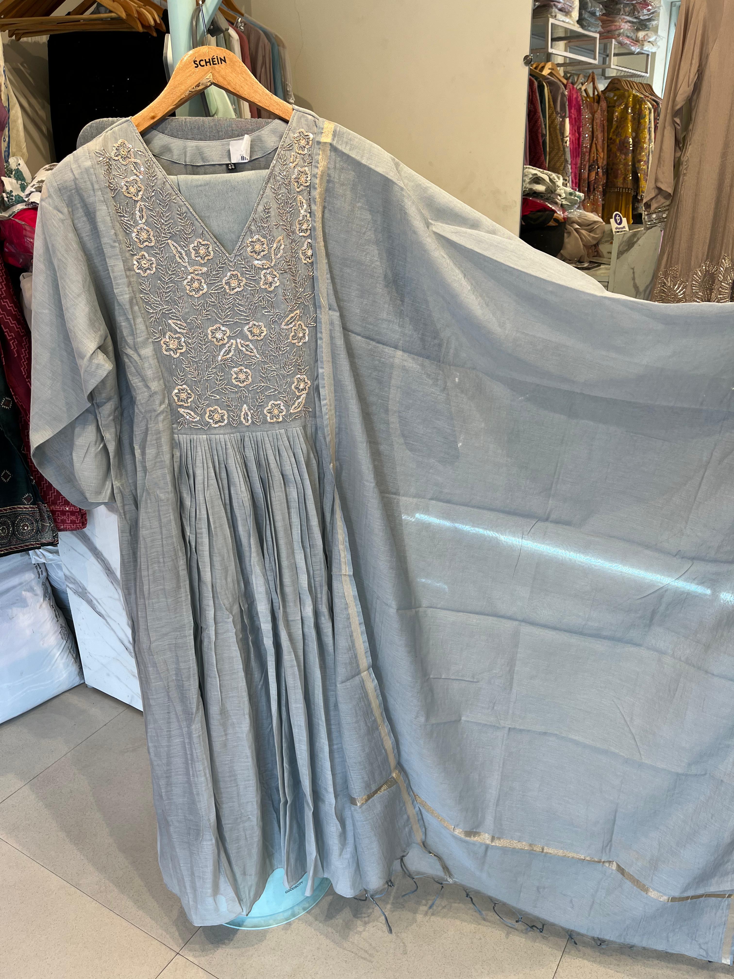 A-line Mul chanderi